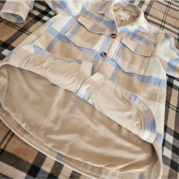 Womens Plaid Jacket in Blue and Tan - Picture 5 of 7